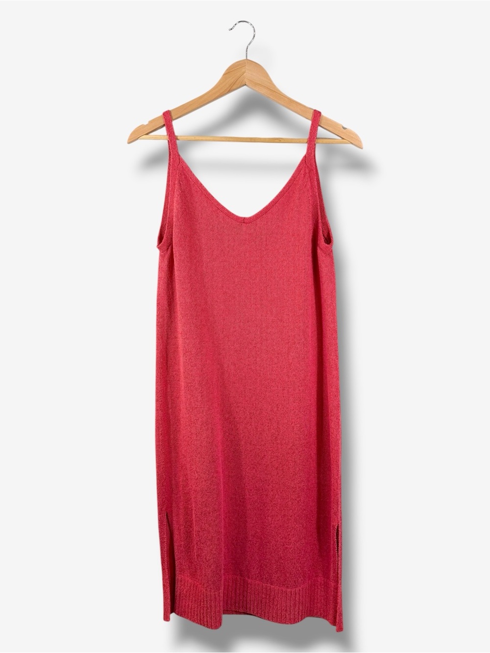 Banana Republic Sweater Tank Dress Red Poppy Linen Blend Midi Size M Side Slits